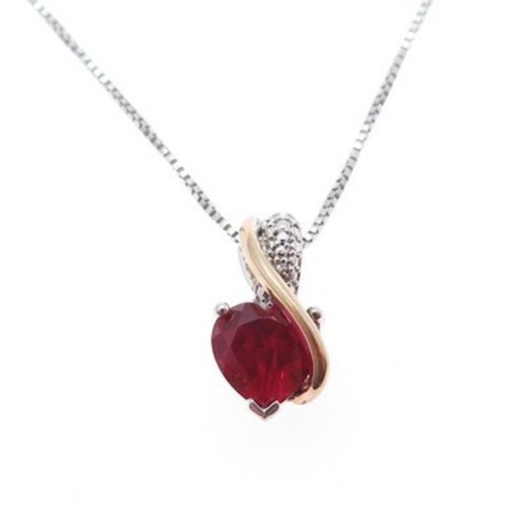 SAI 925 Sterling Silver & 14K Gold Real Ruby Heart Box Chain Necklace 18" - Picture 3 of 8